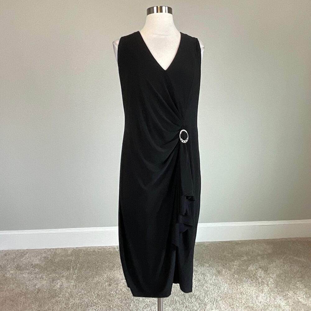 Betsy & Adam Sleeveless Ruffled Sheath Cocktail Party Dress Black Size 14W LBD - Picture 2 of 13